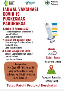 Vaksinasi puskesmas paduraksa 18,20,23 agustus 2021