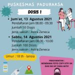JADWAL VAKSINASI PUSKESMAS PADURAKSA ( 13 – 14 Agustus 2021) ayo datang dan vaksin bersama Puskesmas Paduraksa